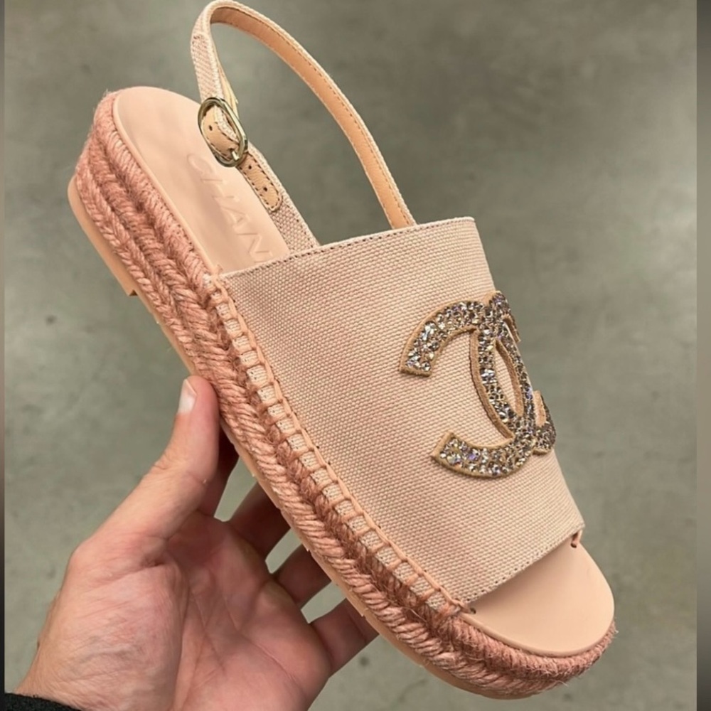 ❌SOLD❌Chanel Women's Pink Espadrille Crystal Sandals - NEW in box with RECEIPT!